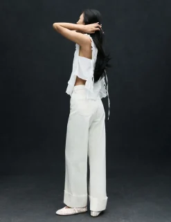 High Waisted Wide Leg Turn Up Jeans