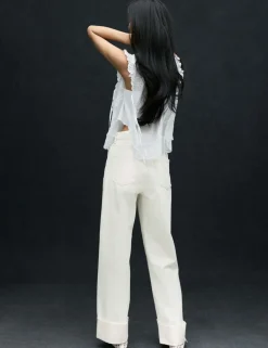 High Waisted Wide Leg Turn Up Jeans