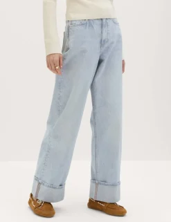 High Waisted Wide Leg Turn Up Jeans