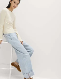 High Waisted Wide Leg Turn Up Jeans