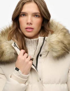 Hooded Faux Fur Trim Puffer Coat