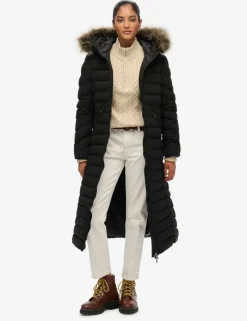 Hooded Funnel Neck Longline Puffer Jacket