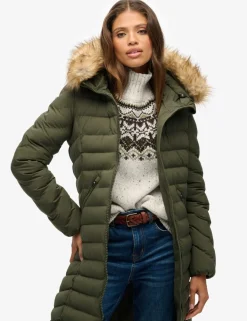 Hooded Funnel Neck Longline Puffer Jacket