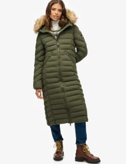 Hooded Funnel Neck Longline Puffer Jacket