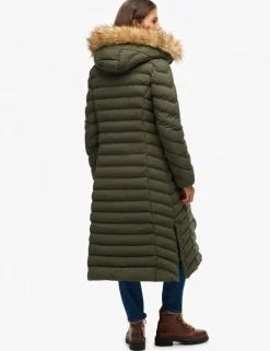 Hooded Funnel Neck Longline Puffer Jacket
