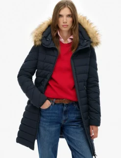 Hooded Funnel Neck Longline Puffer Jacket