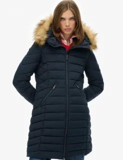 Hooded Funnel Neck Longline Puffer Jacket