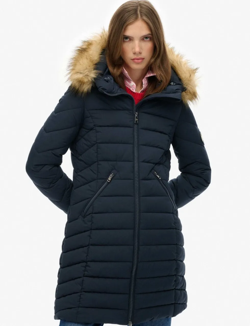 Hooded Funnel Neck Longline Puffer Jacket