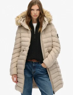Hooded Funnel Neck Longline Puffer Jacket