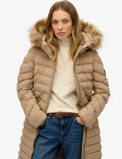 Hooded Funnel Neck Longline Puffer Jacket