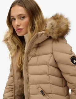 Hooded Funnel Neck Longline Puffer Jacket