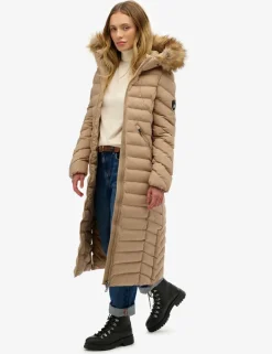 Hooded Funnel Neck Longline Puffer Jacket