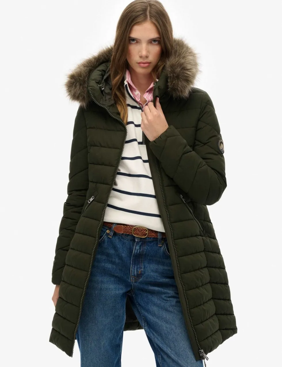 Hooded Funnel Neck Longline Puffer Jacket