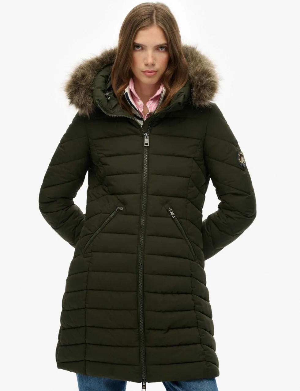 Hooded Funnel Neck Longline Puffer Jacket