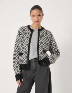 Jacquard Edge to Edge Cardigan with Wool
