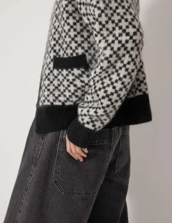 Jacquard Edge to Edge Cardigan with Wool
