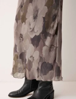 Jacquard Floral Midi A-Line Skirt