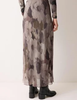Jacquard Floral Midi A-Line Skirt