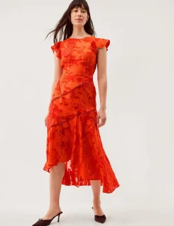 Jacquard Floral Midi Tea Dress