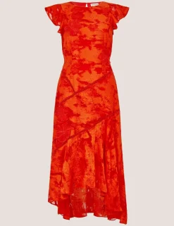 Jacquard Floral Midi Tea Dress