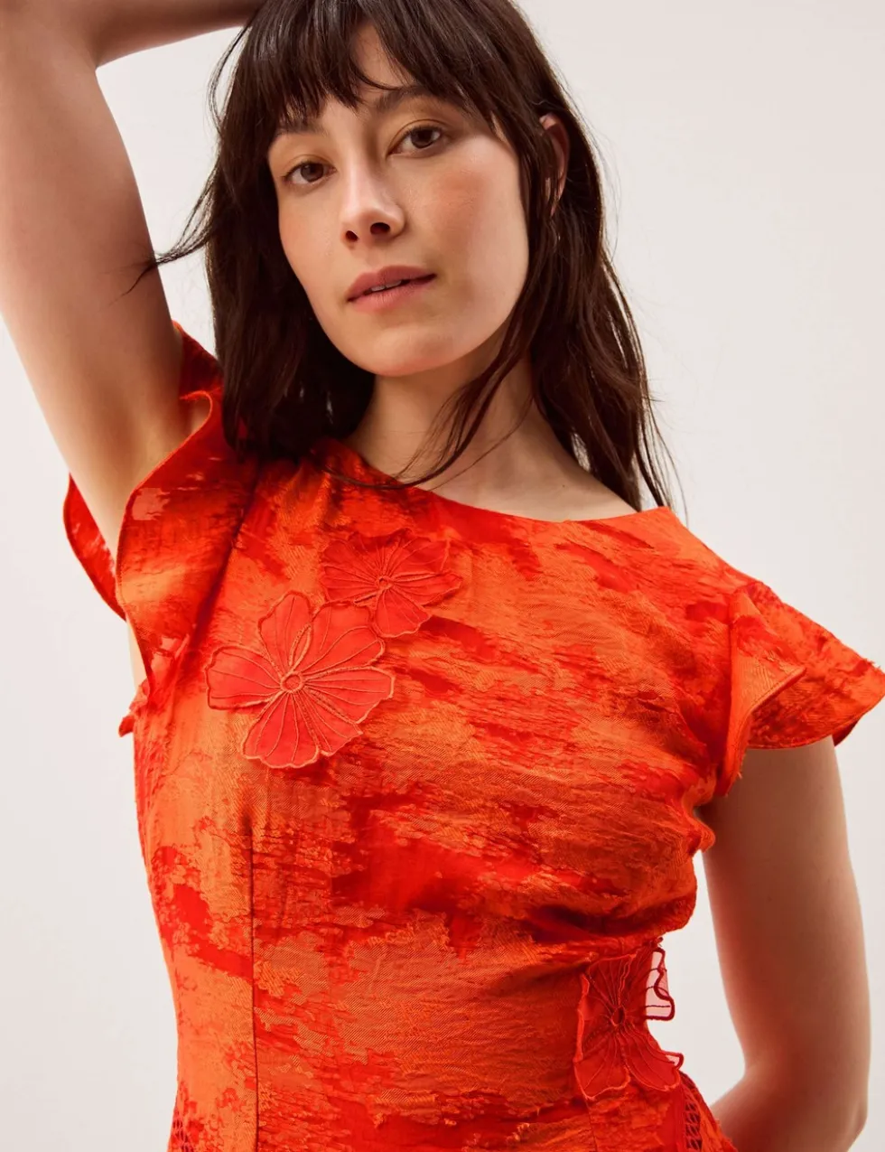 Jacquard Floral Midi Tea Dress