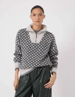 Jacquard Half Zip Jumper with Wool
