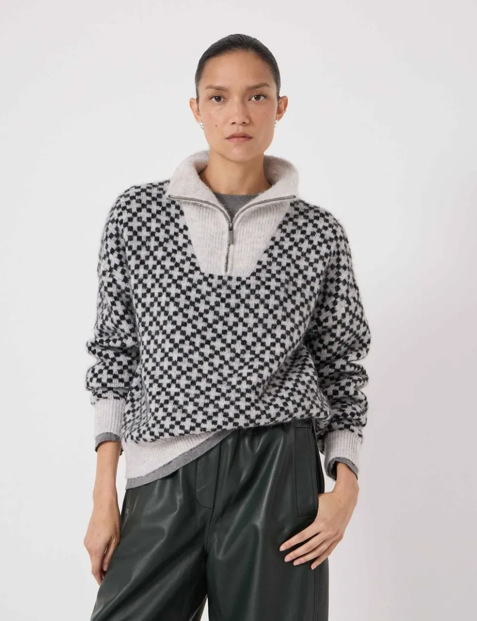 Jacquard Half Zip Jumper with Wool