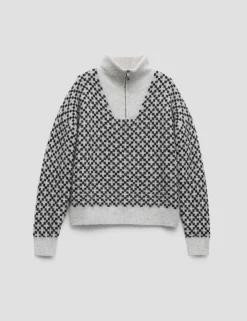 Jacquard Half Zip Jumper with Wool