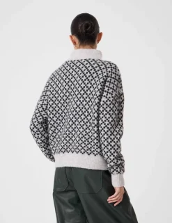 Jacquard Half Zip Jumper with Wool