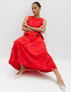 Jacquard Midaxi Waisted Dress