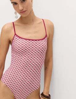 Jacquard Textured Scoop Neck Swimsuit