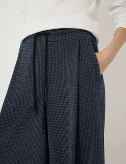 Jersey Check Wide Leg Drawstring Trousers