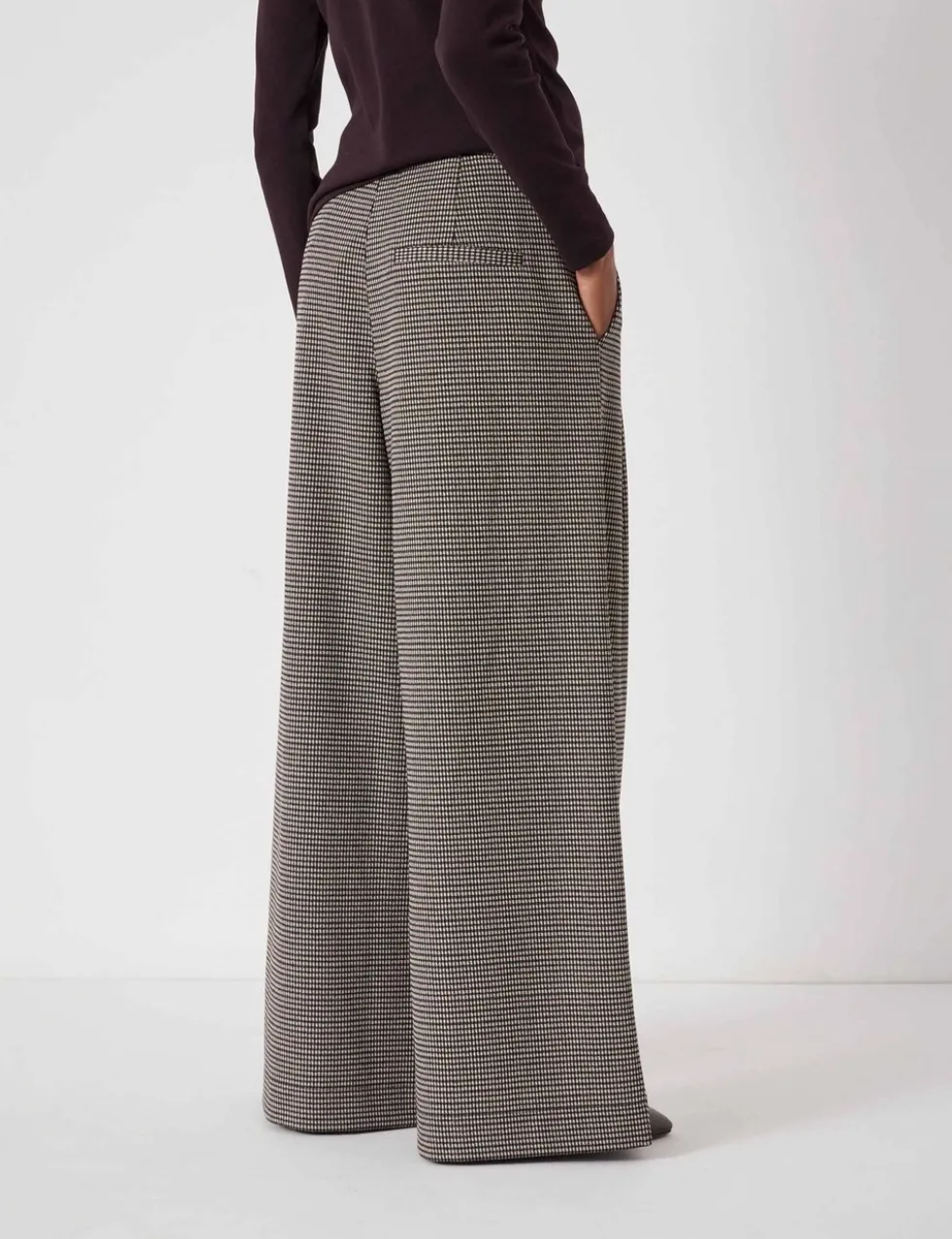 Jersey Checked Drawstring Wide Leg Trousers