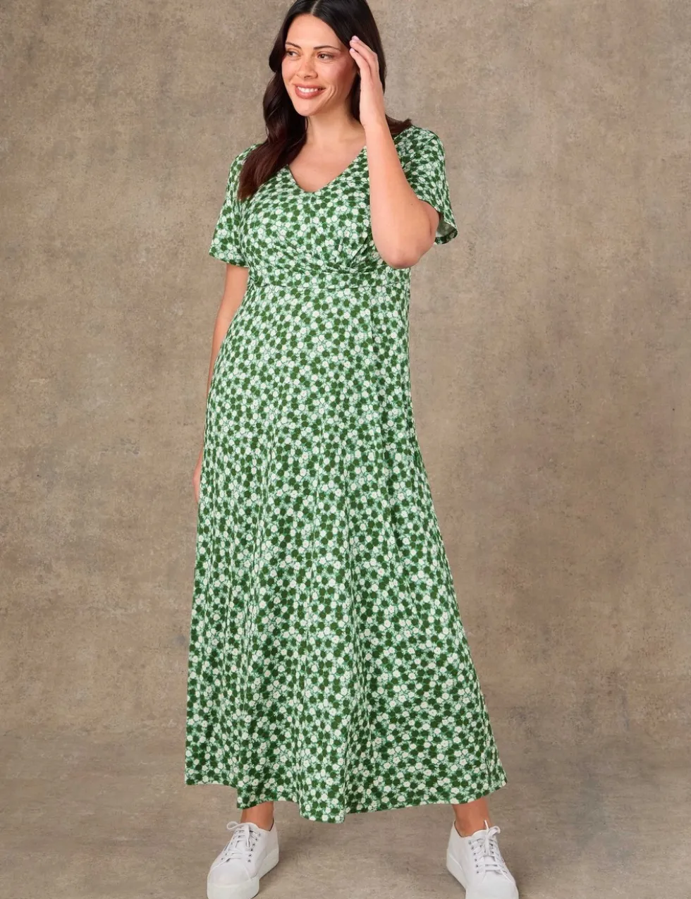 Jersey Ditsy Floral V-Neck Midaxi Dress