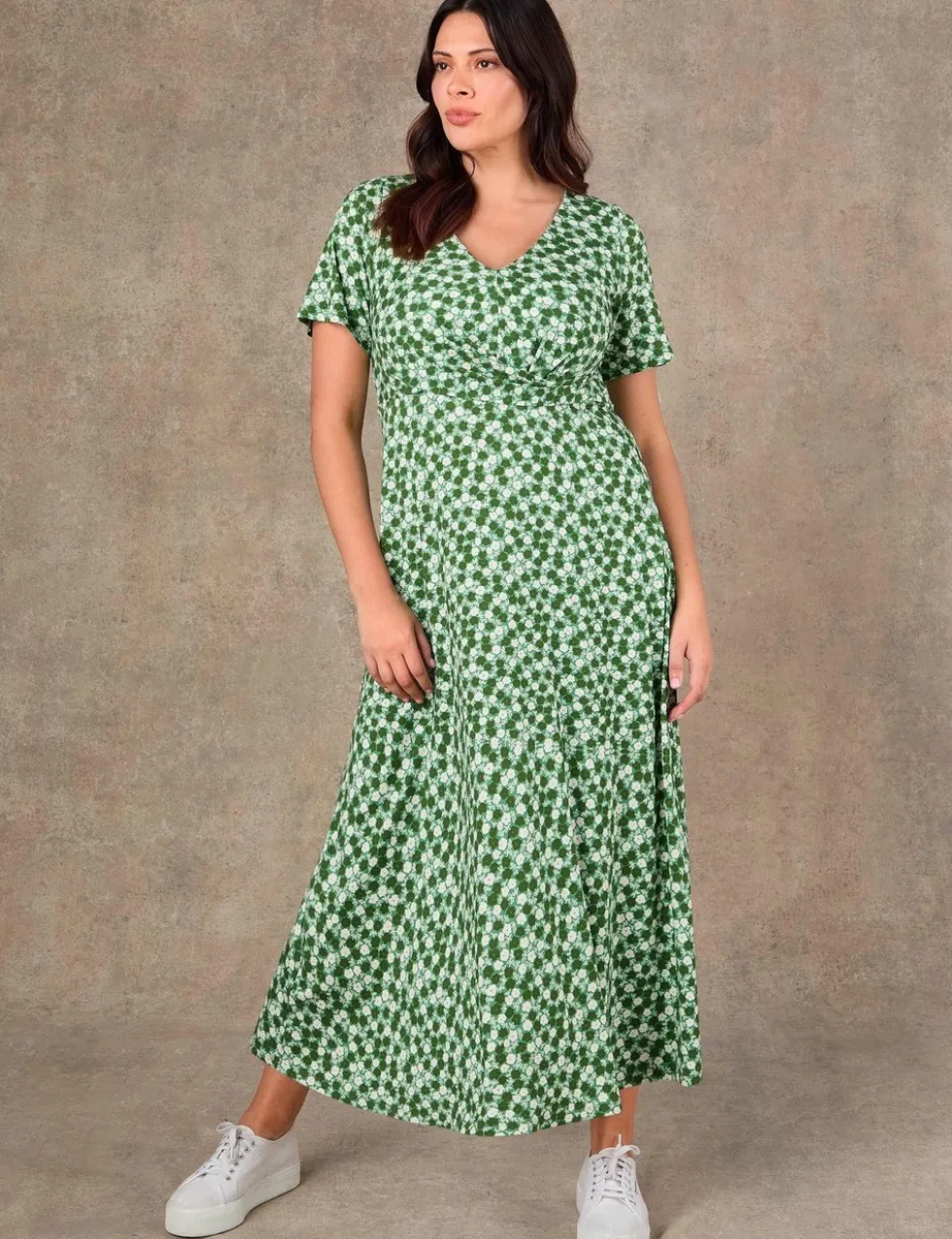 Jersey Ditsy Floral V-Neck Midaxi Dress