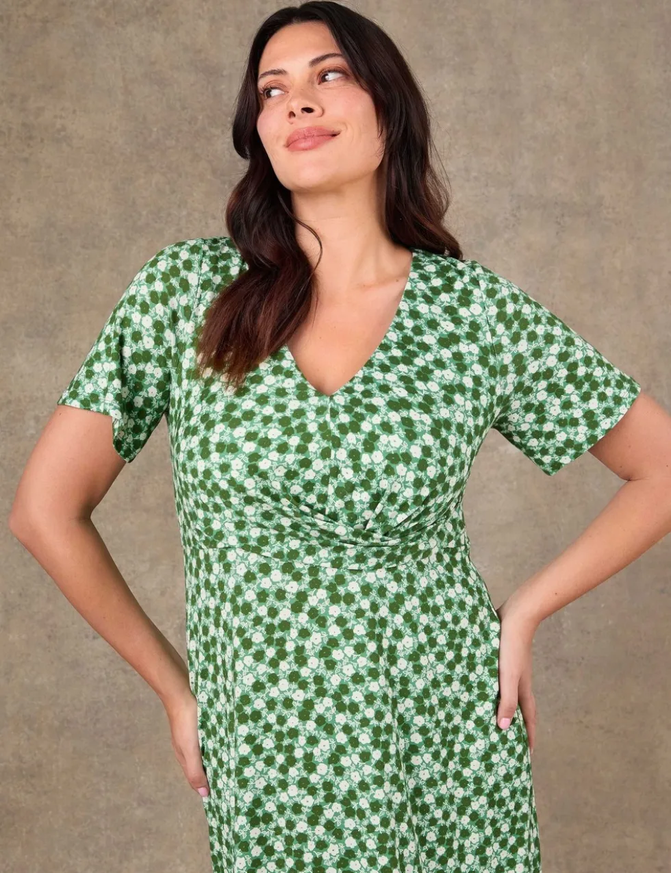 Jersey Ditsy Floral V-Neck Midaxi Dress