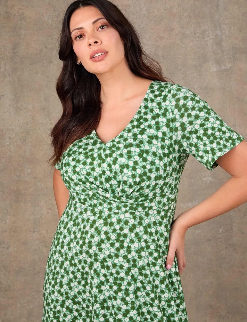 Jersey Ditsy Floral V-Neck Midaxi Dress