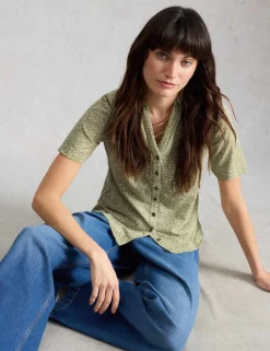 Jersey Ditsy Heart Print Collared Shirt