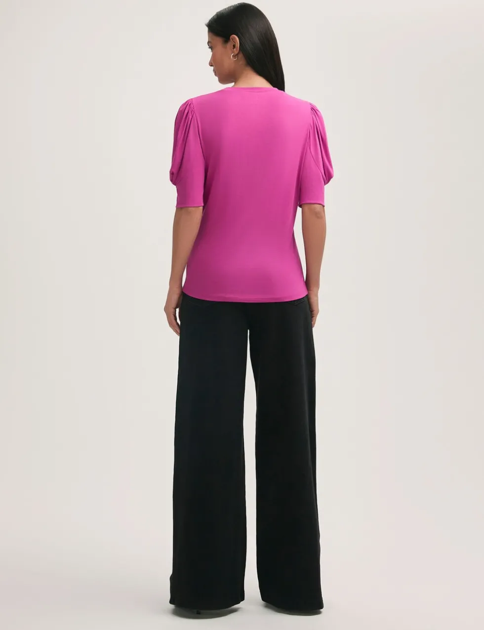 Jersey Draped Gathered Puff Sleeve Top