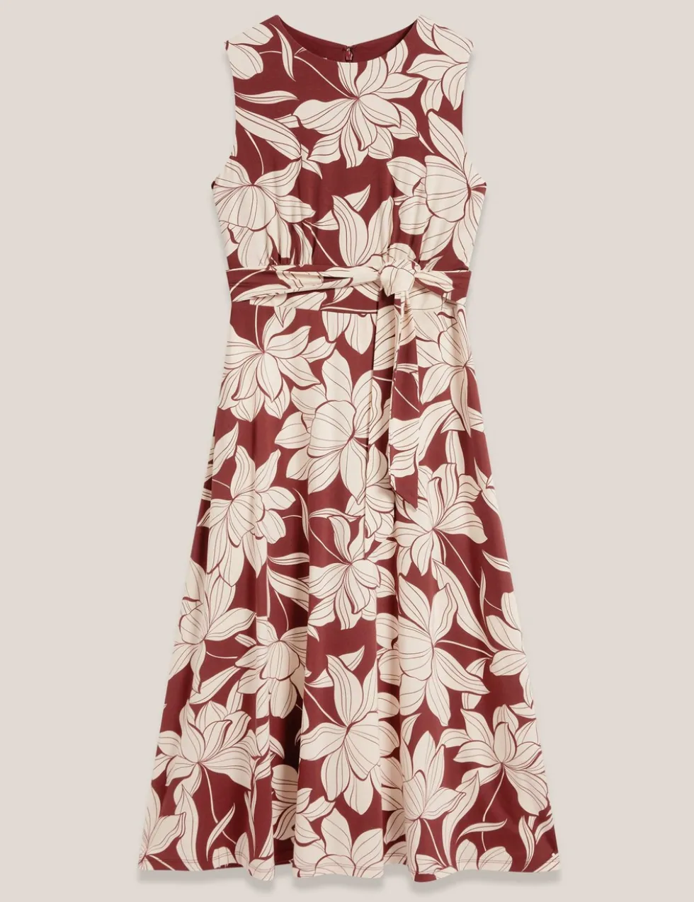 Jersey Floral Knee Length Waisted Dress