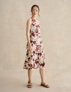 Jersey Floral Knee Length Waisted Dress