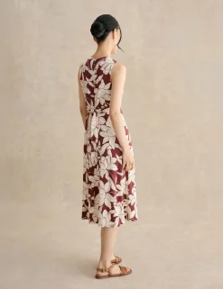 Jersey Floral Knee Length Waisted Dress