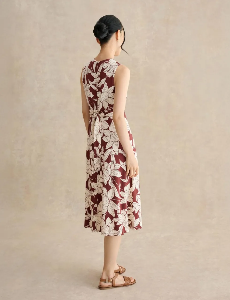Jersey Floral Knee Length Waisted Dress