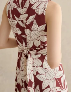 Jersey Floral Knee Length Waisted Dress