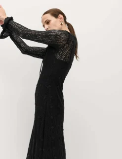 Jersey Floral Lace Midaxi Bodycon Dress