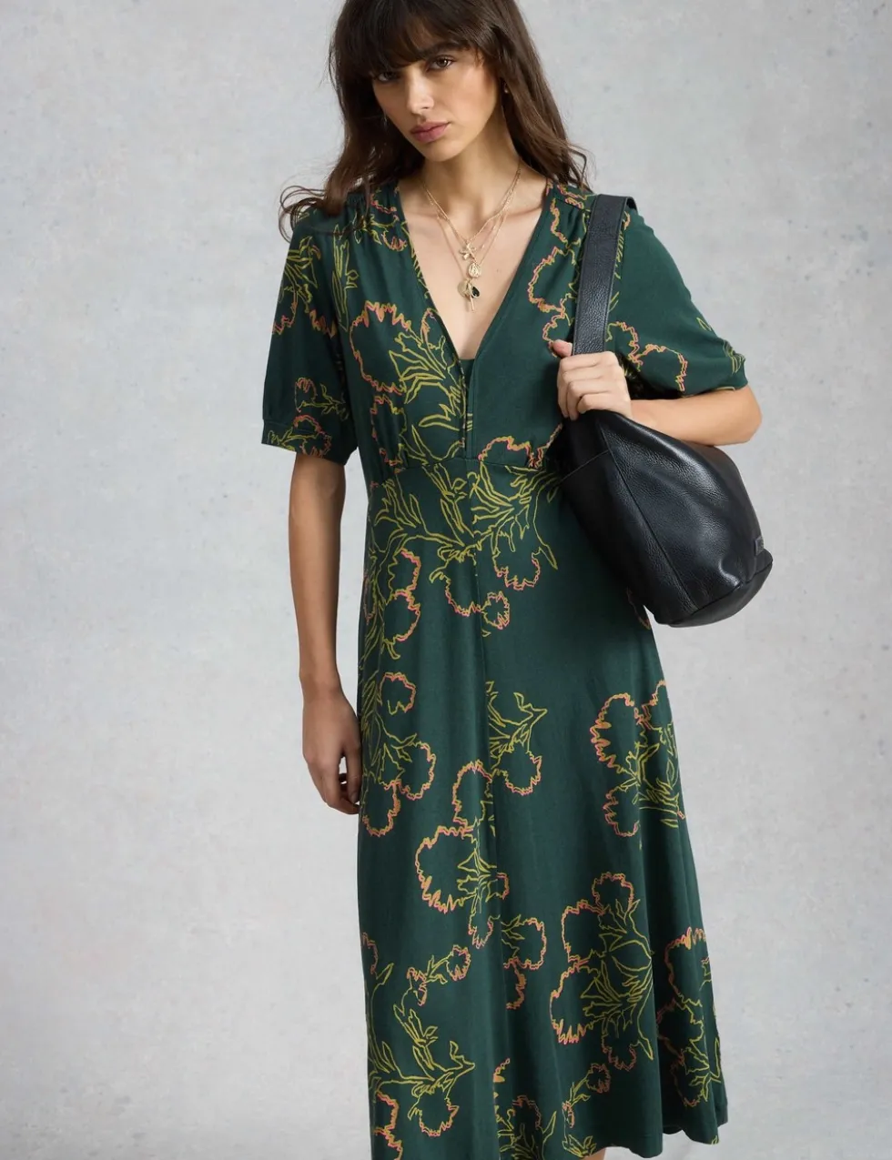 Jersey Floral Midi Tea Dress