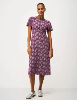Jersey Floral Midi Waisted Dress