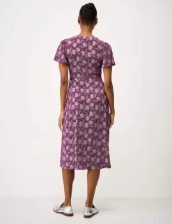 Jersey Floral Midi Waisted Dress