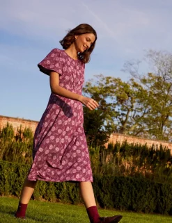 Jersey Floral Midi Waisted Dress