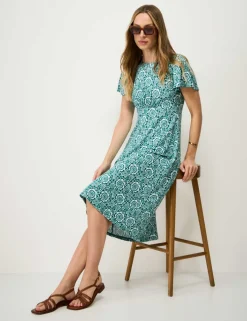 Jersey Floral Midi Waisted Dress